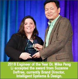 Dr. Mike Peng Li, Recipient of the 2018 Engineer of the Year Award with Suzanne Deffree, Brand Director