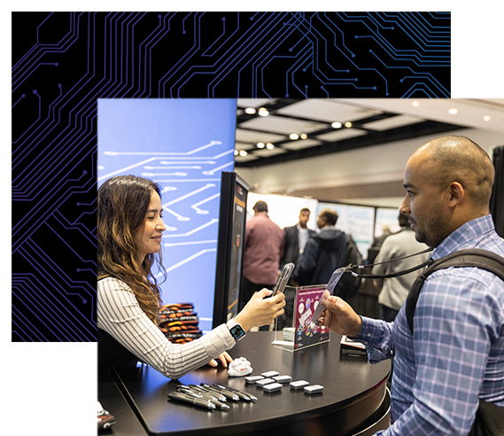 Exhibitor scanning an attendee’s badge at their booth