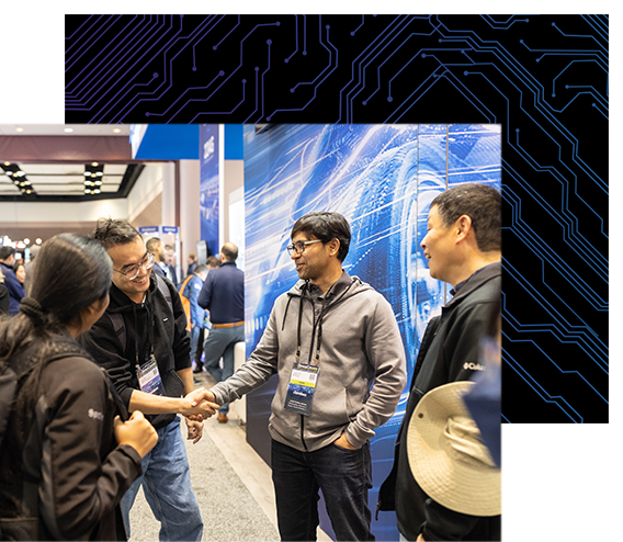 Young professionals greet each other at DesignCon.