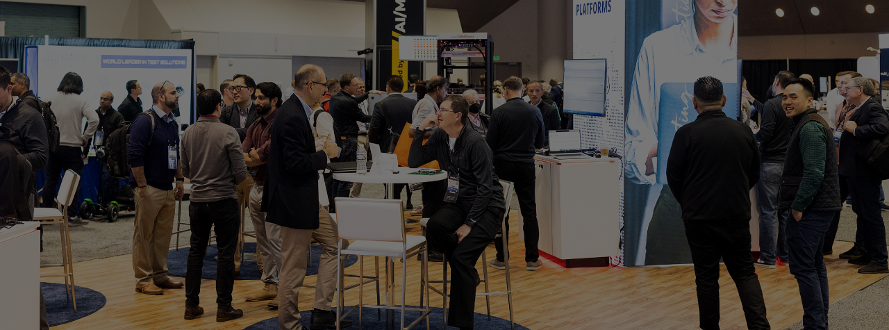 Attendees gather in the expo hall at DesignCon.